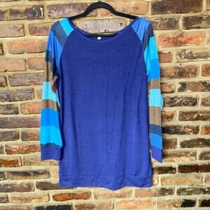 Women's Blue Color Block Pullover Lightweight Knit Sweater Size Large